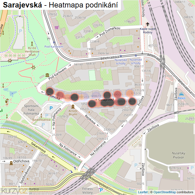 Mapa Sarajevská - Firmy v ulici.