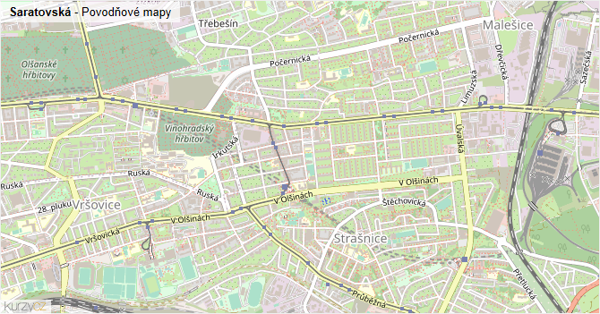 Saratovská - záplavové mapy stoleté vody