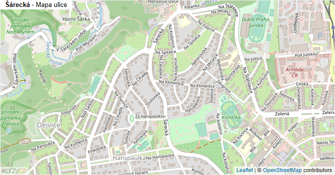 Šárecká - mapa ulice