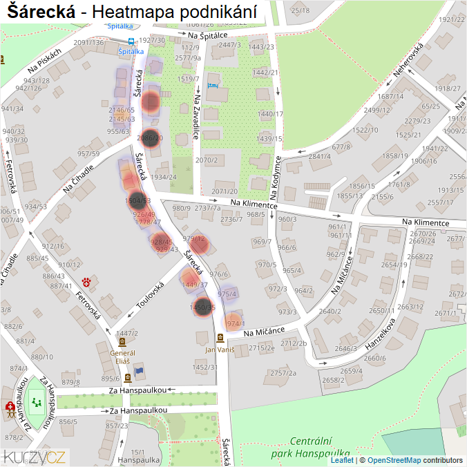 Mapa Šárecká - Firmy v ulici.