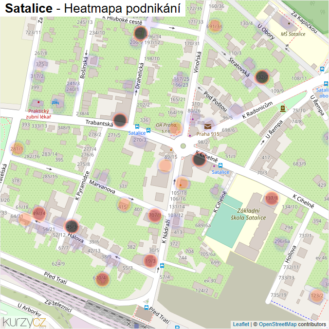 Mapa Satalice - Firmy v části obce.