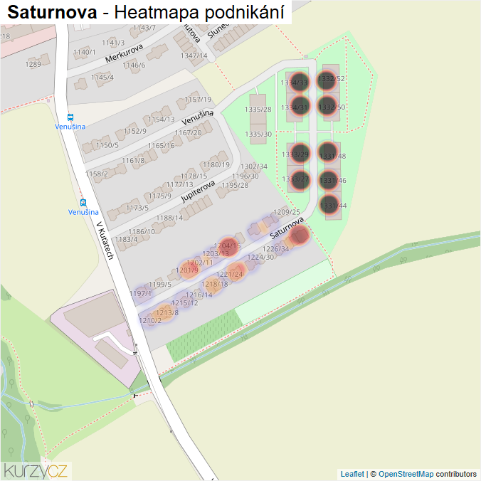 Mapa Saturnova - Firmy v ulici.