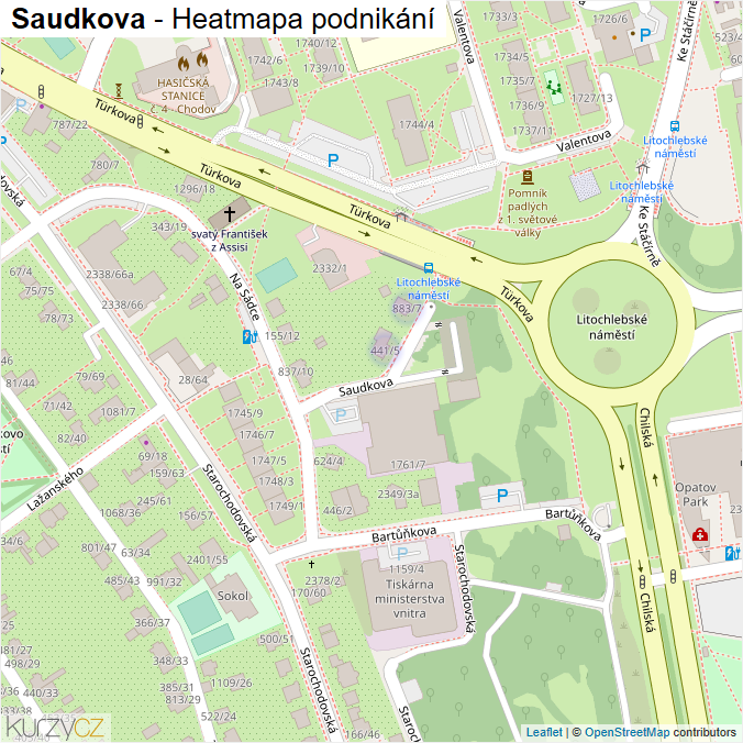 Mapa Saudkova - Firmy v ulici.