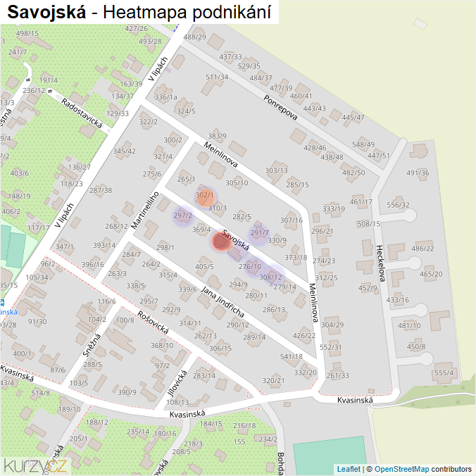 Mapa Savojská - Firmy v ulici.