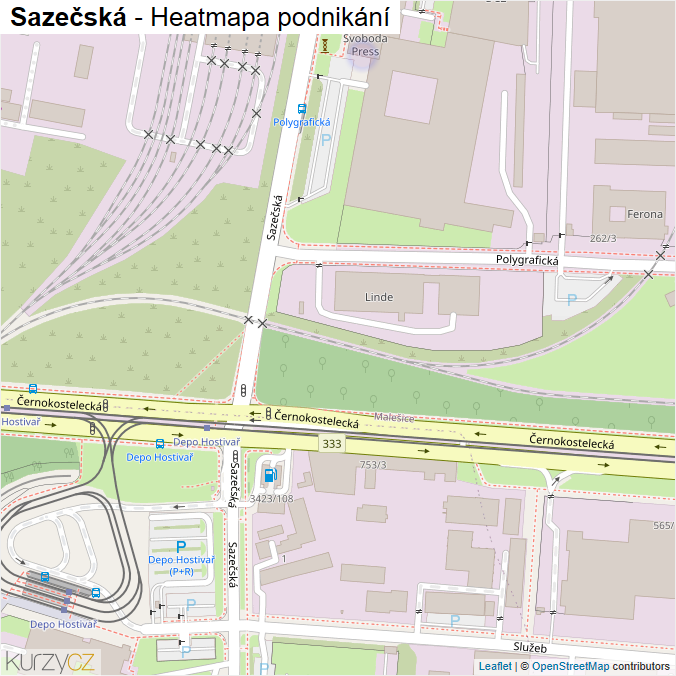 Mapa Sazečská - Firmy v ulici.