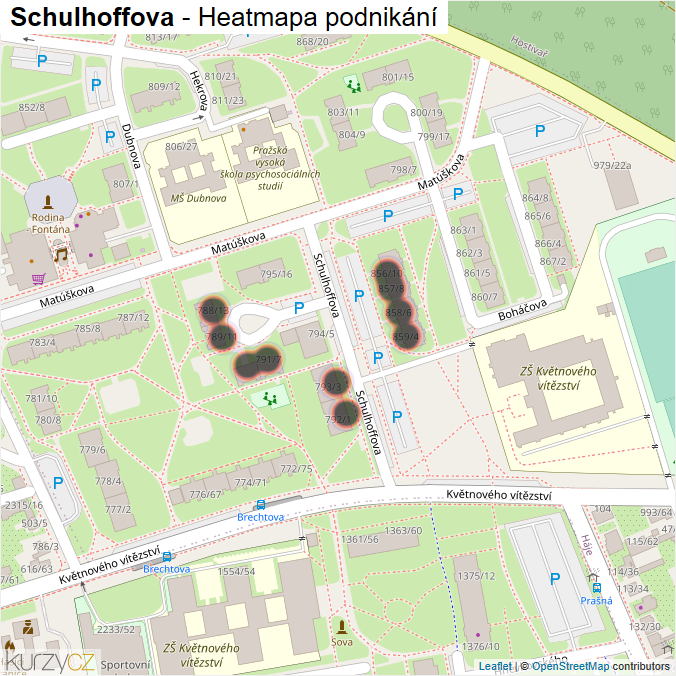 Mapa Schulhoffova - Firmy v ulici.