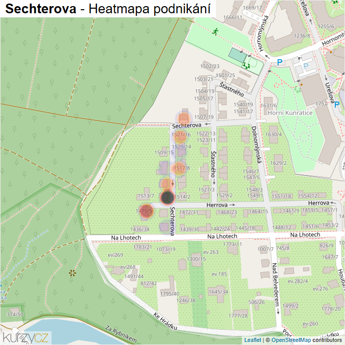 Mapa Sechterova - Firmy v ulici.