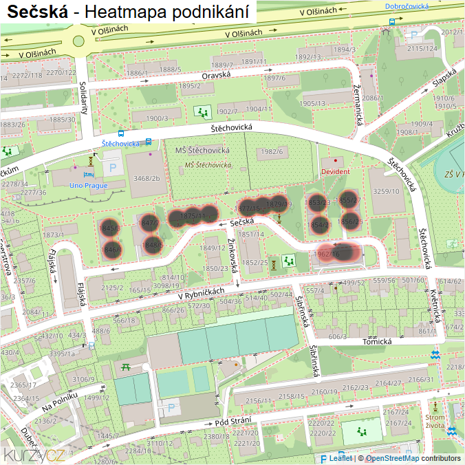 Mapa Sečská - Firmy v ulici.