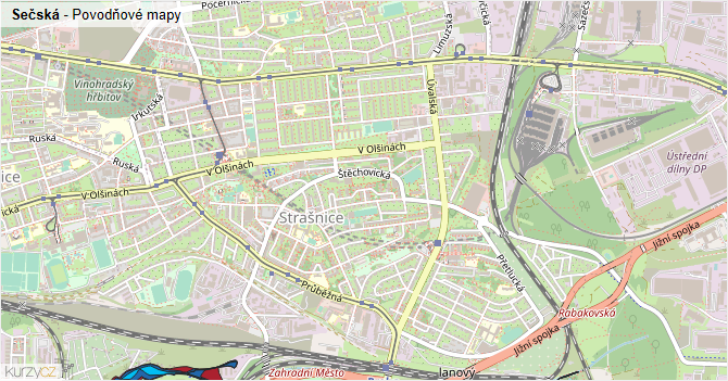 Sečská - záplavové mapy stoleté vody