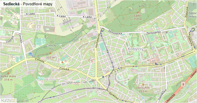 Sedlecká - záplavové mapy stoleté vody