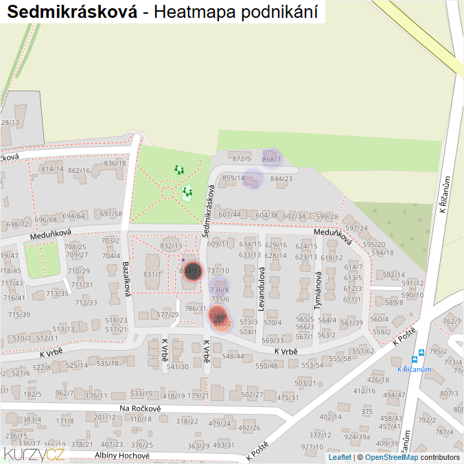 Mapa Sedmikrásková - Firmy v ulici.