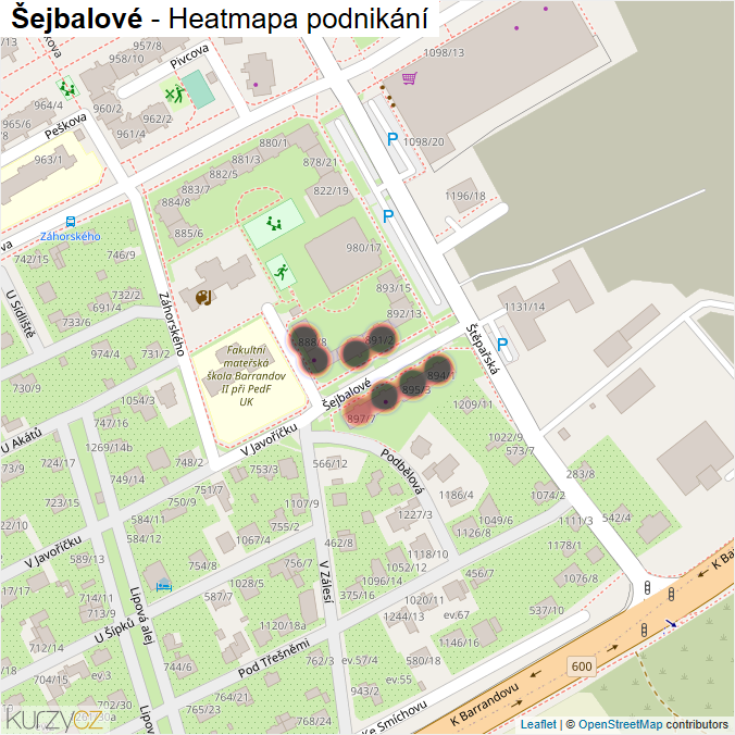 Mapa Šejbalové - Firmy v ulici.