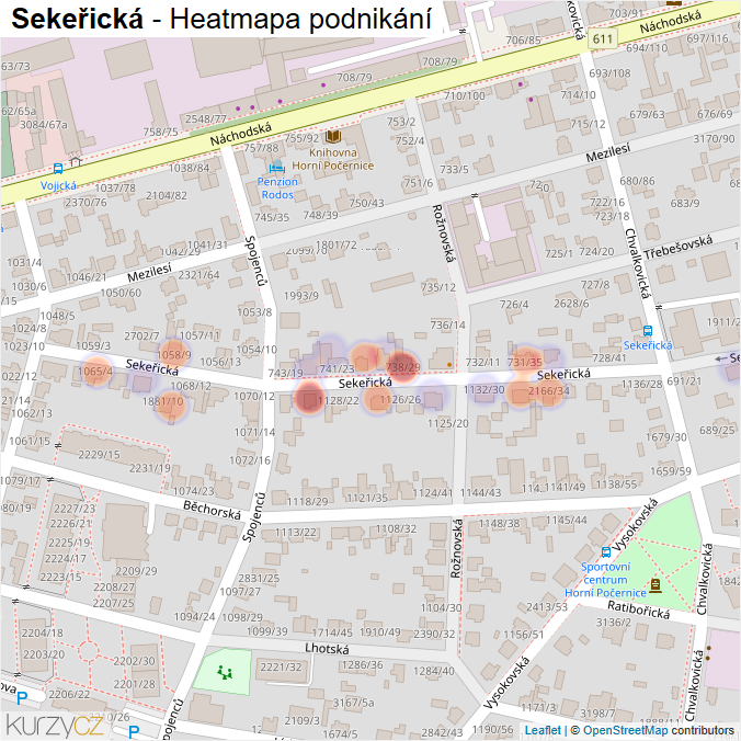 Mapa Sekeřická - Firmy v ulici.