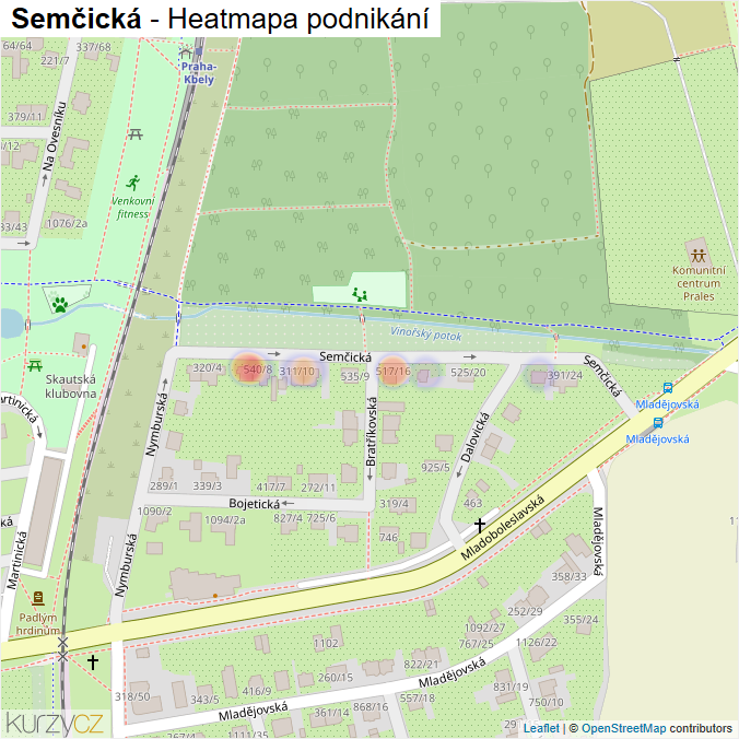 Mapa Semčická - Firmy v ulici.