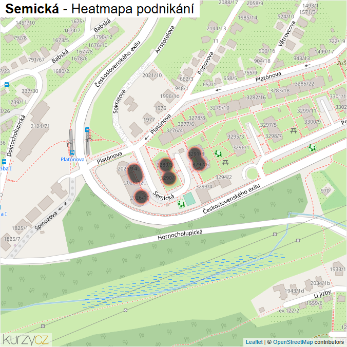 Mapa Semická - Firmy v ulici.