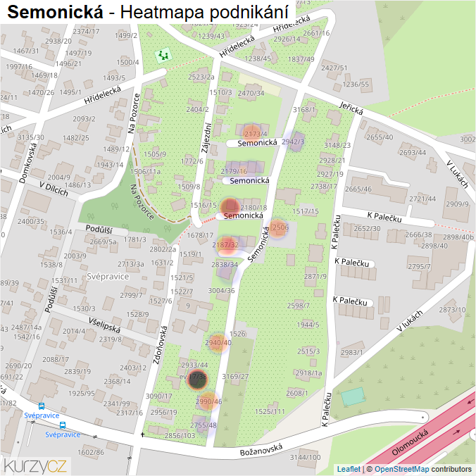 Mapa Semonická - Firmy v ulici.
