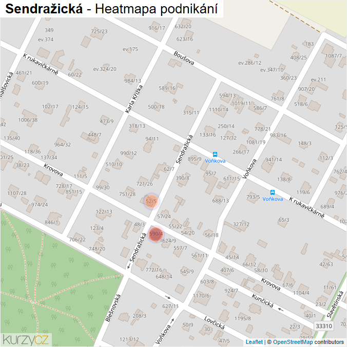 Mapa Sendražická - Firmy v ulici.