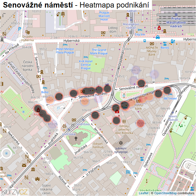 Mapa Senovážné náměstí - Firmy v ulici.