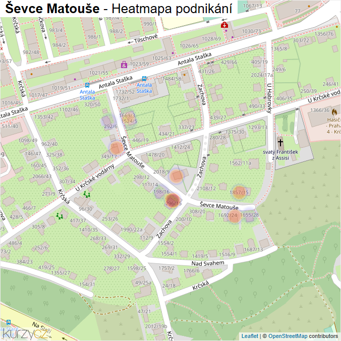 Mapa Ševce Matouše - Firmy v ulici.