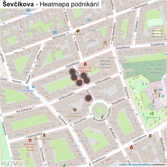 Mapa Ševčíkova - Firmy v ulici.