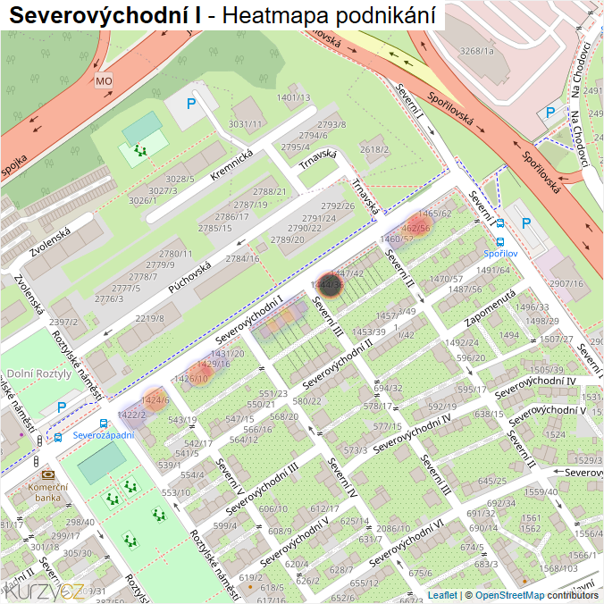 Mapa Severovýchodní I - Firmy v ulici.