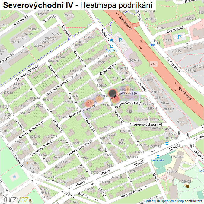 Mapa Severovýchodní IV - Firmy v ulici.