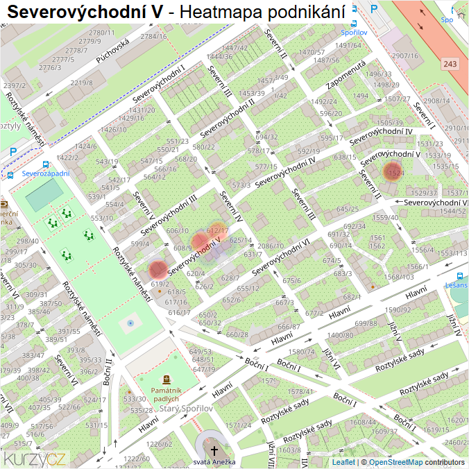 Mapa Severovýchodní V - Firmy v ulici.