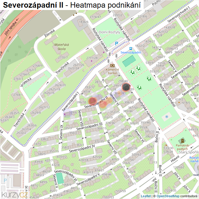 Mapa Severozápadní II - Firmy v ulici.