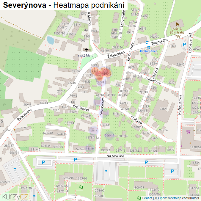 Mapa Severýnova - Firmy v ulici.