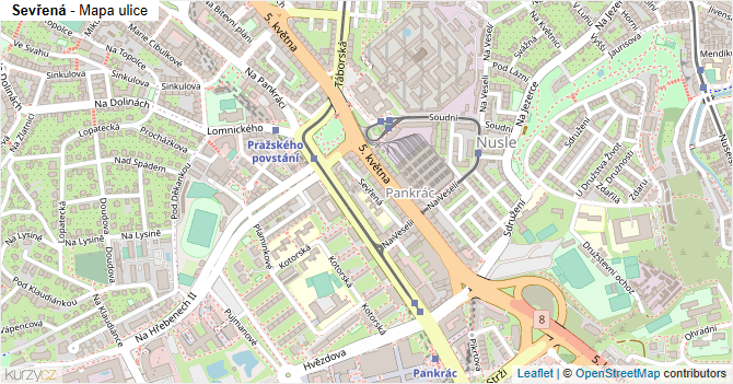 Sevřená - mapa ulice