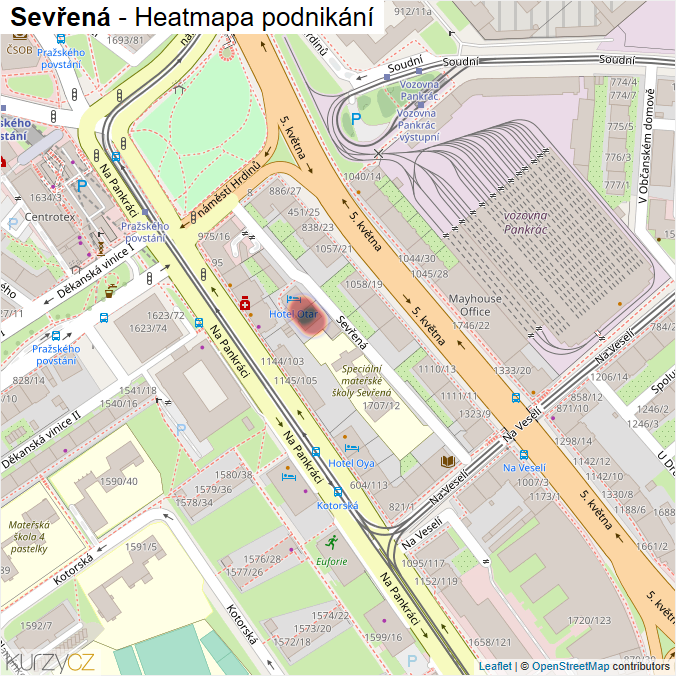 Mapa Sevřená - Firmy v ulici.