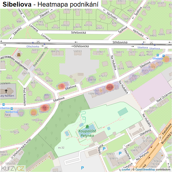 Mapa Sibeliova - Firmy v ulici.
