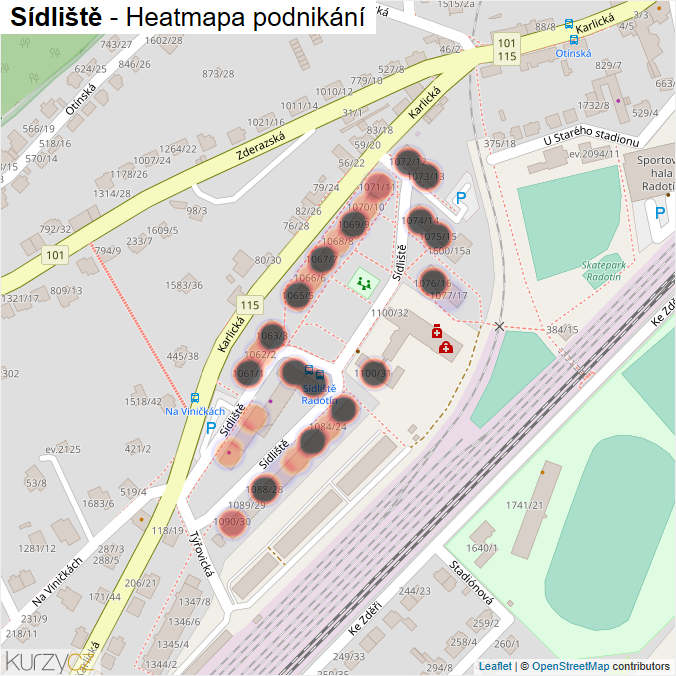 Mapa Sídliště - Firmy v ulici.