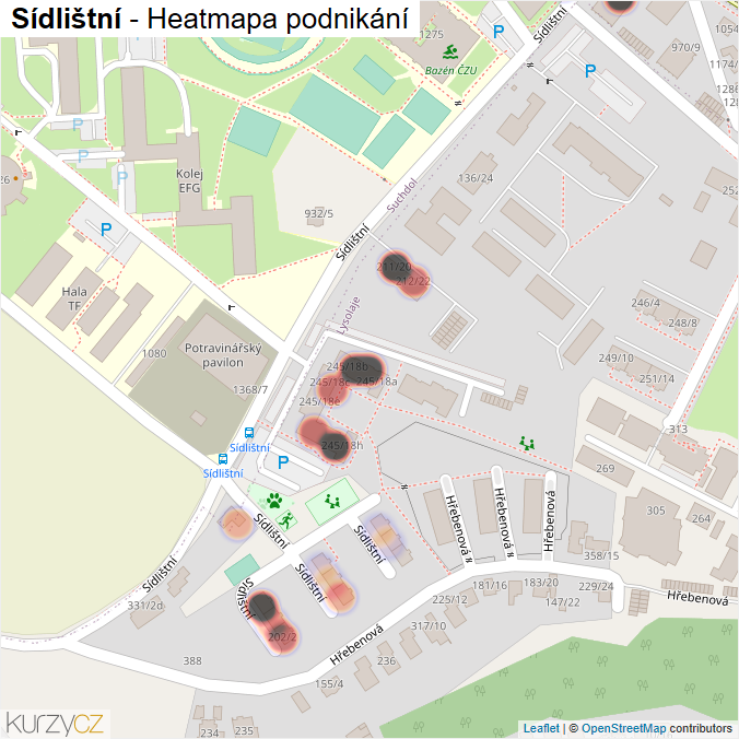 Mapa Sídlištní - Firmy v ulici.