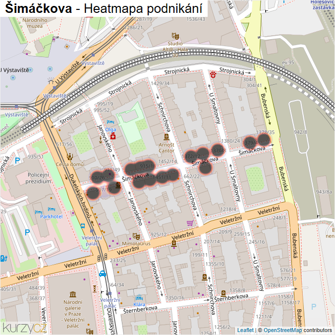 Mapa Šimáčkova - Firmy v ulici.
