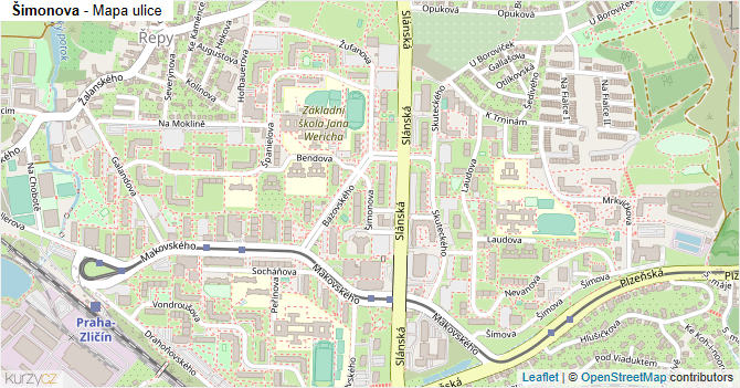 Šimonova - mapa ulice
