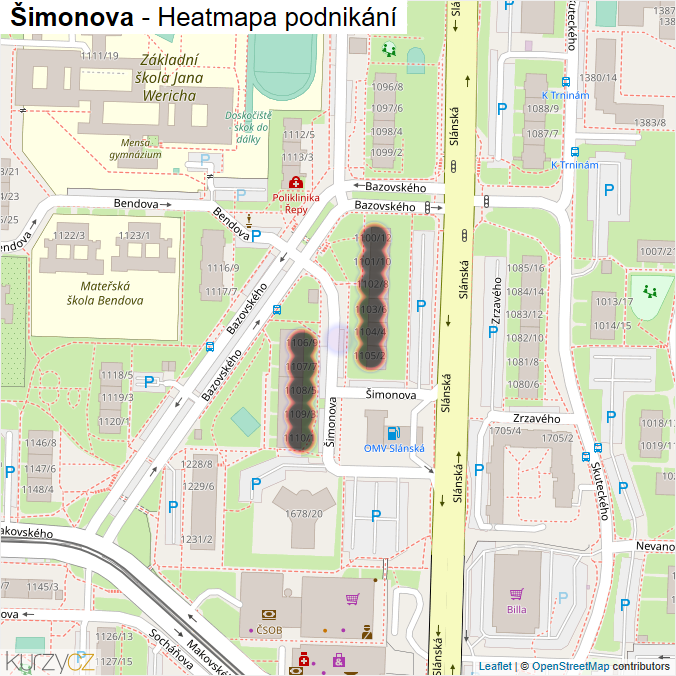 Mapa Šimonova - Firmy v ulici.