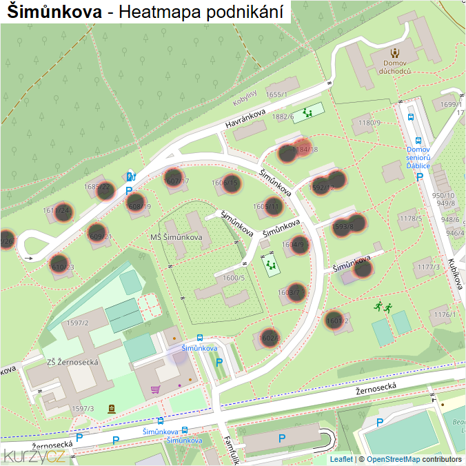 Mapa Šimůnkova - Firmy v ulici.