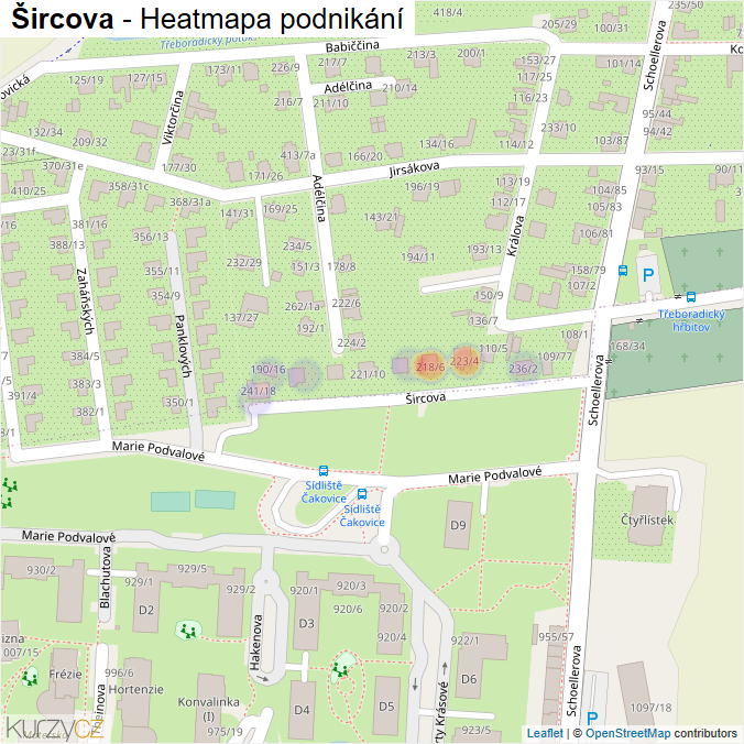 Mapa Šircova - Firmy v ulici.