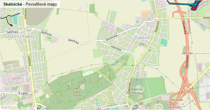 Skalnická - záplavové mapy stoleté vody