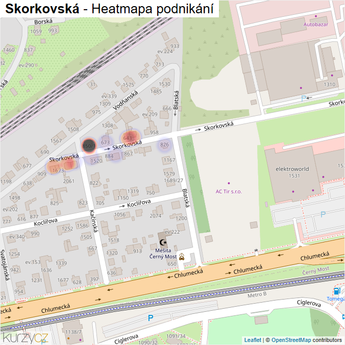 Mapa Skorkovská - Firmy v ulici.
