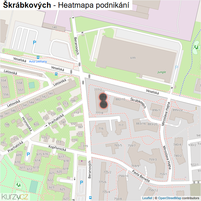 Mapa Škrábkových - Firmy v ulici.