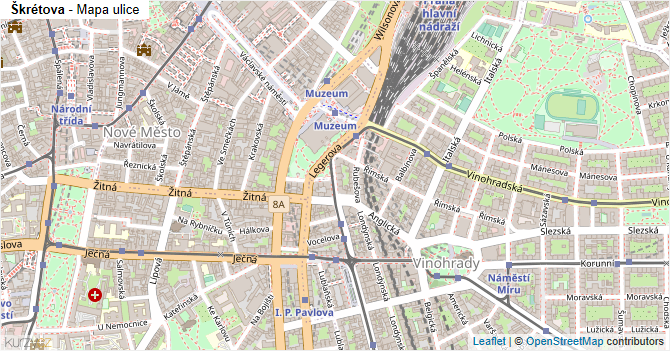 Škrétova - mapa ulice