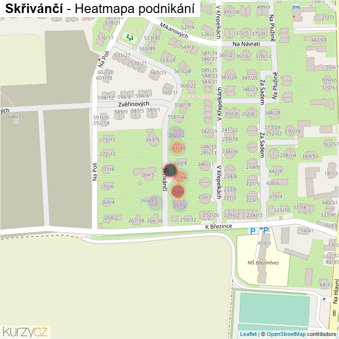 Mapa Skřivánčí - Firmy v ulici.