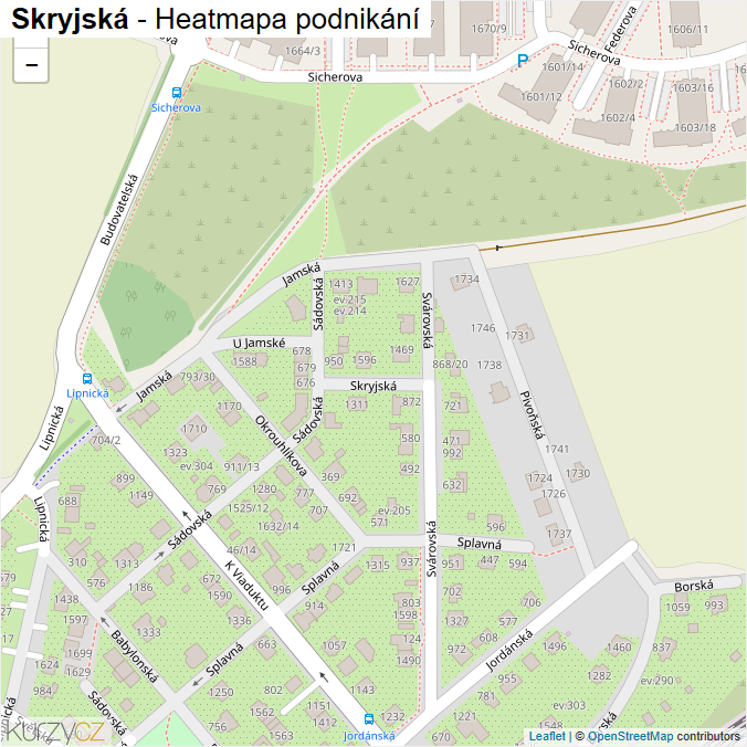 Mapa Skryjská - Firmy v ulici.