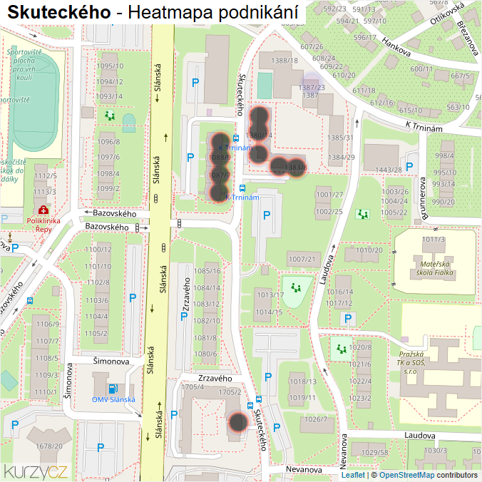 Mapa Skuteckého - Firmy v ulici.