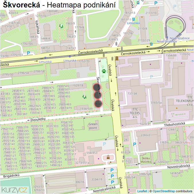 Mapa Škvorecká - Firmy v ulici.