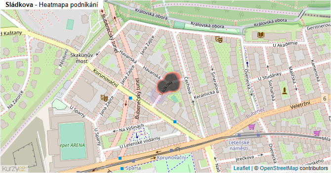Sládkova - mapa podnikání
