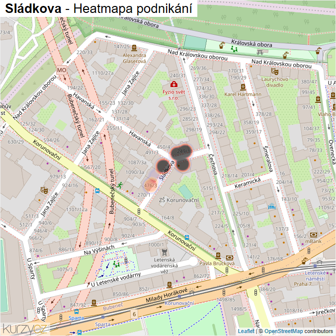 Mapa Sládkova - Firmy v ulici.