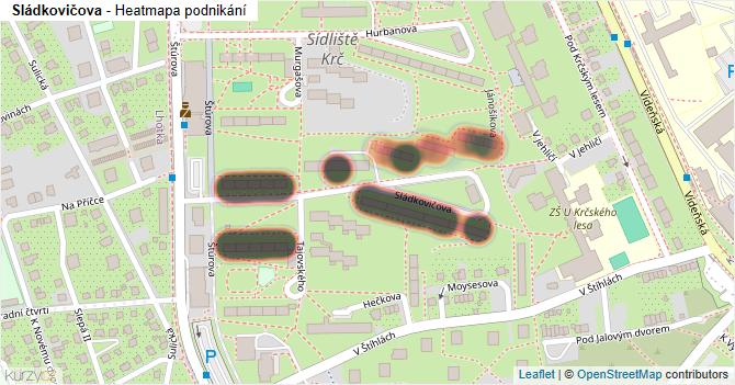 Sládkovičova - mapa podnikání